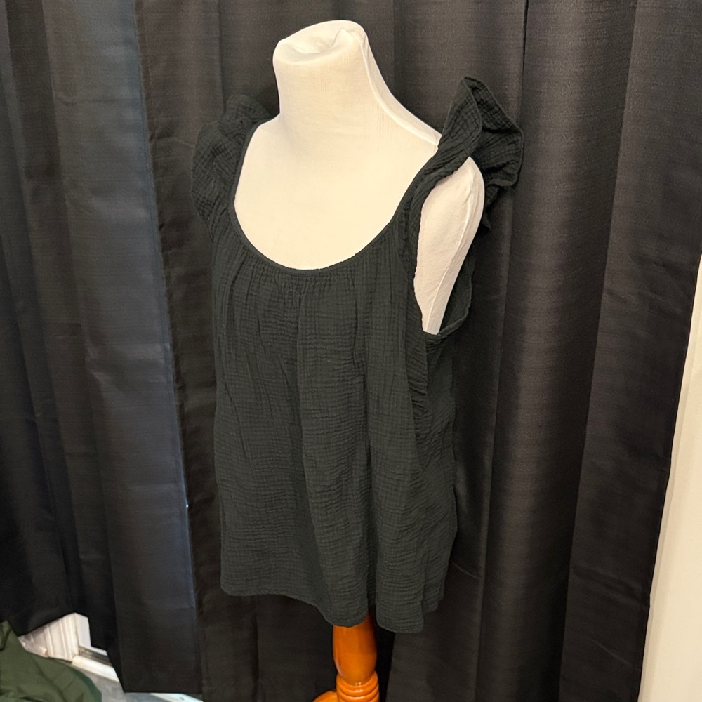 Saks Fifth Avenue Black Ruffle Sleeve Tank Top